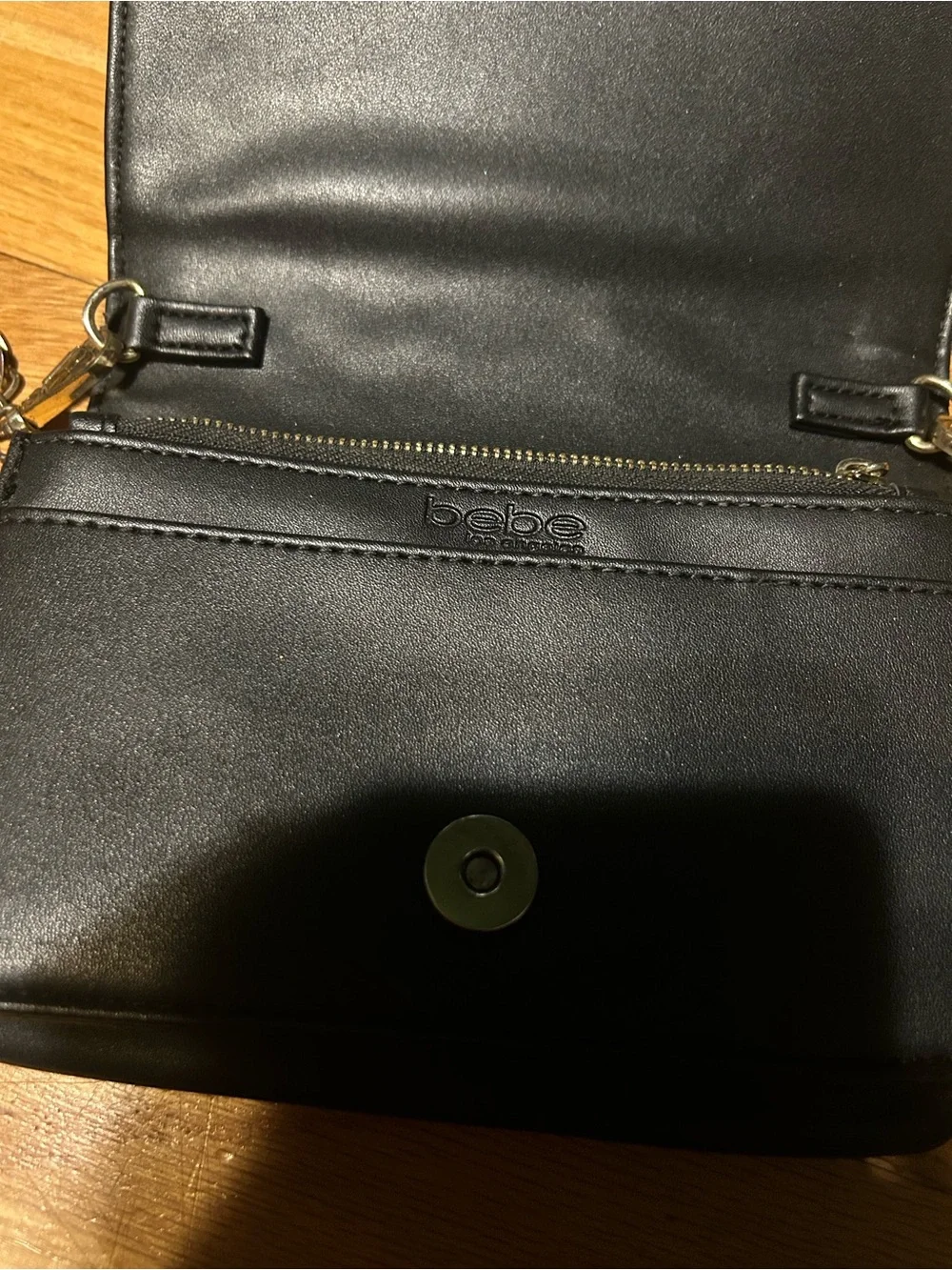 bebe Black Quilted Crossbody with Gold Chain